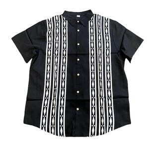 Hawaiian Shirts Men's Button Down Short Sleeve Shirt in Black, Size L
